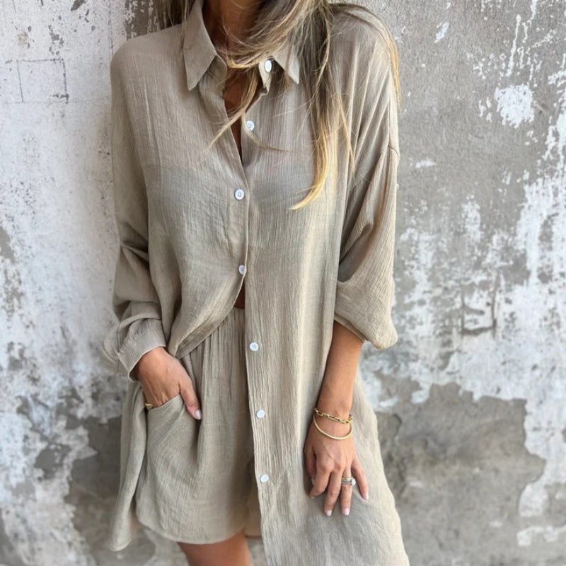 Alora™ - Long Sleeve Shirt and Shorts Set for Women