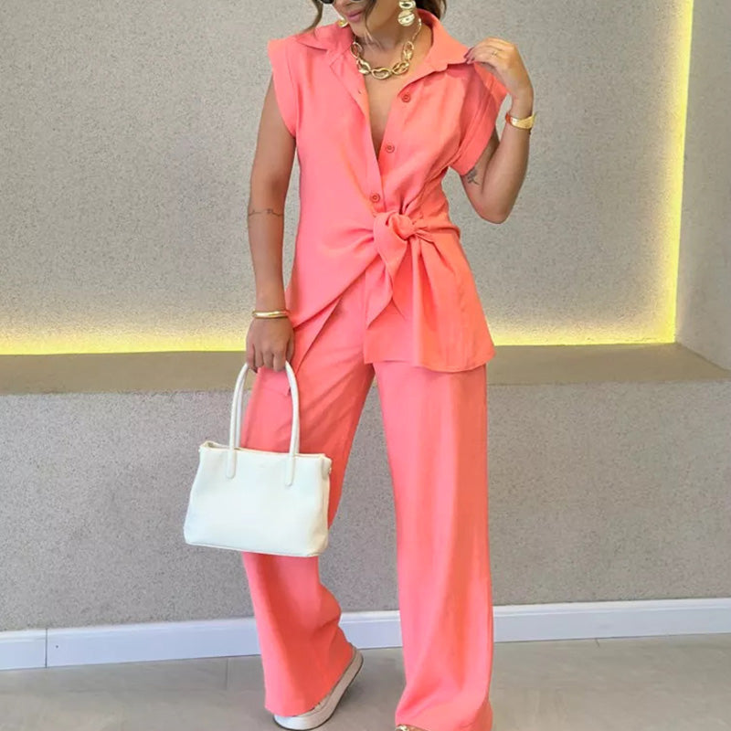 Ivette™ - Elegant Ensemble with Sleeveless Blouse and High-Waisted Trousers
