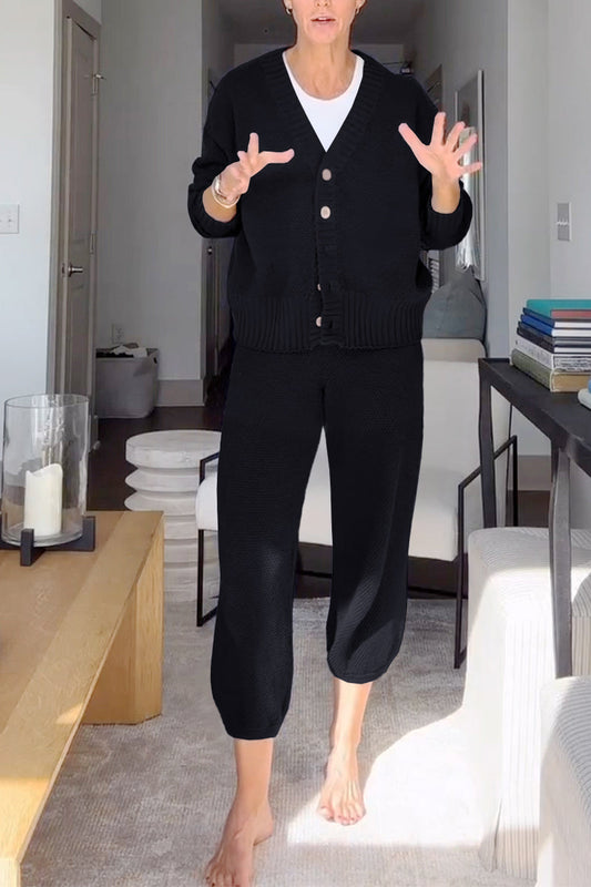 Marielle™ - Women's Casual Two-Piece Set with V-Neck and Waffle Texture