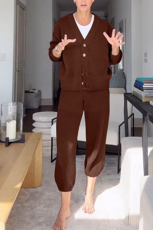 Marielle™ - Women's Casual Two-Piece Set with V-Neck and Waffle Texture