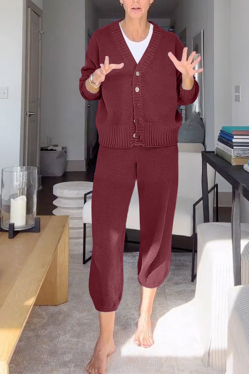 Marielle™ - Women's Casual Two-Piece Set with V-Neck and Waffle Texture