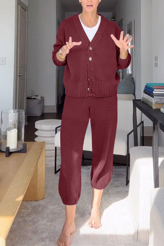 Marielle™ - Women's Casual Two-Piece Set with V-Neck and Waffle Texture