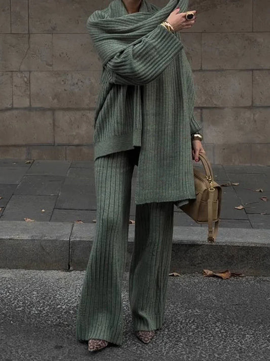 Jeannie™ - Bordeaux Set with Sweater and Wide-Leg Trousers