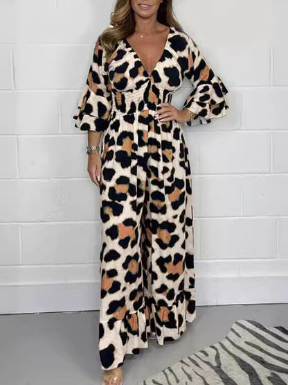 Priscille™ - Leopard Print V-Neck Jumpsuit