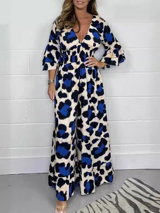 Priscille™ - Leopard Print V-Neck Jumpsuit