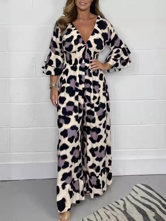 Priscille™ - Leopard Print V-Neck Jumpsuit