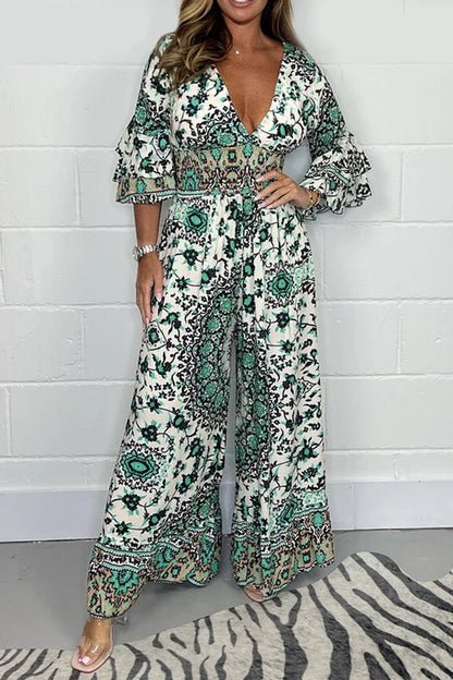 Priscille™ - Leopard Print V-Neck Jumpsuit