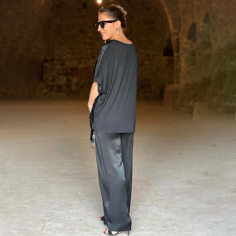 Laurie™ - Elegant Plus Size Two-Piece Shiny Ensemble with V-Neck