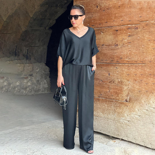 Laurie™ - Elegant Plus Size Two-Piece Shiny Ensemble with V-Neck