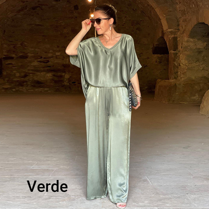 Laurie™ - Elegant Plus Size Two-Piece Shiny Ensemble with V-Neck