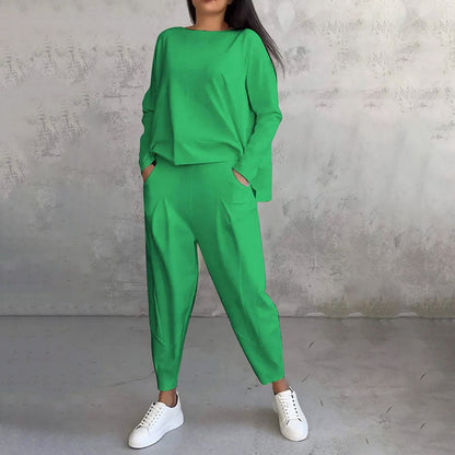 Ophélie™ - Long Sleeve Round Neck & Trouser Two-Piece Set