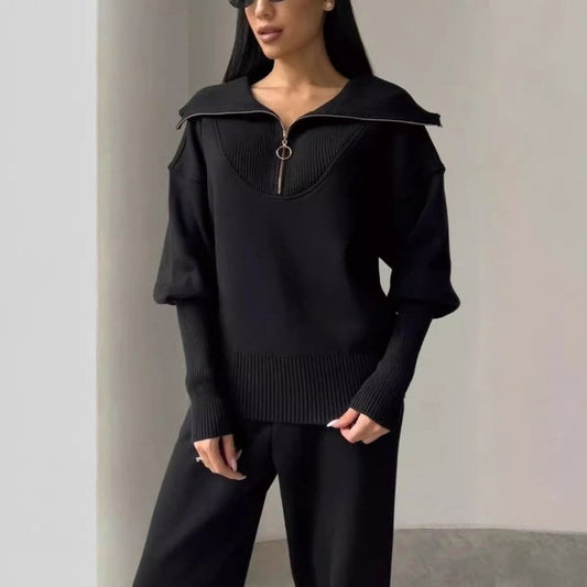 Rie™ - Women's Knitted Sports Set with Half-Zip