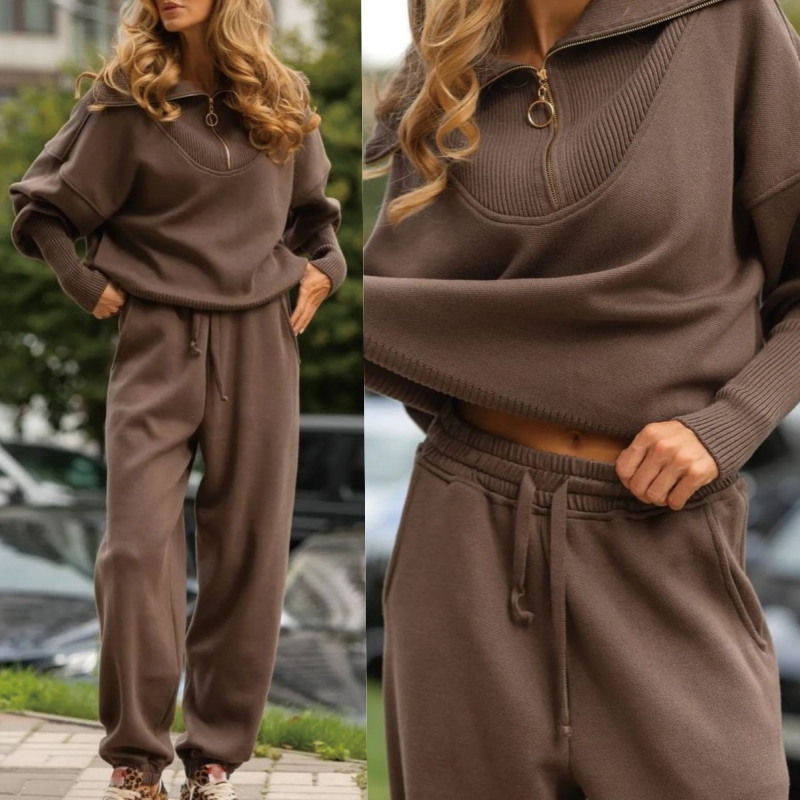 Rie™ - Women's Knitted Sports Set with Half-Zip