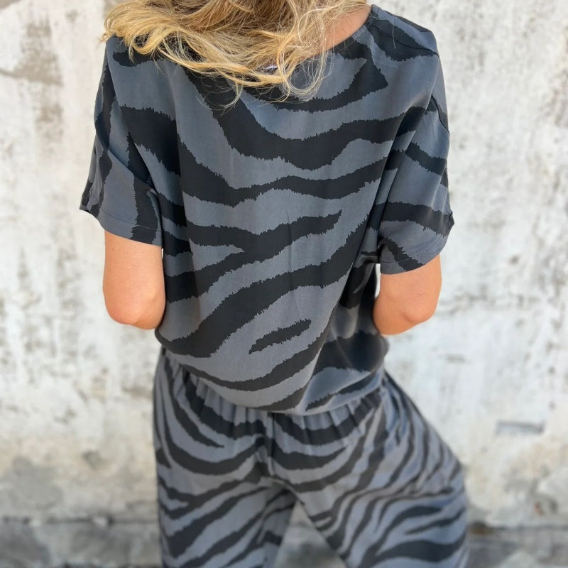 Alina™ - Zebra Print V-Neck Top and Trousers Set