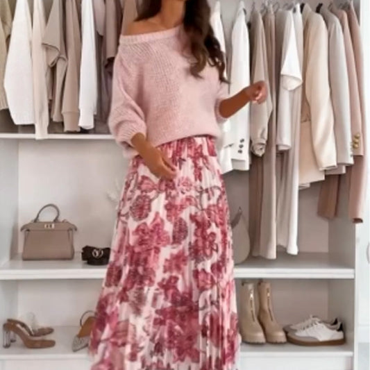 Janna™ - Round Neck Top and Printed Belted Skirt Set