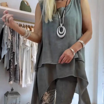 Oriane™ - Women's Two-Piece Set: Sleeveless Top and Printed Trousers