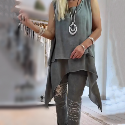 Oriane™ - Women's Two-Piece Set: Sleeveless Top and Printed Trousers