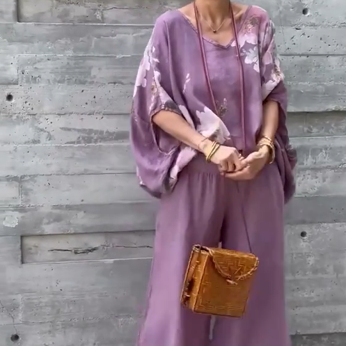 Régine™ - 2 Piece Loose Printed Chiffon Set