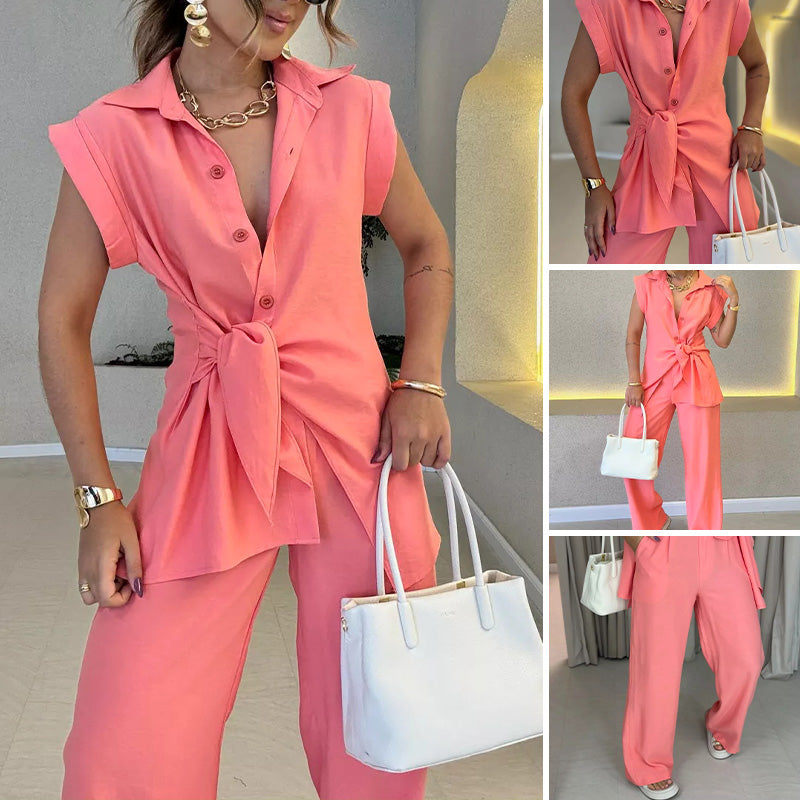 Ivette™ - Elegant Ensemble with Sleeveless Blouse and High-Waisted Trousers