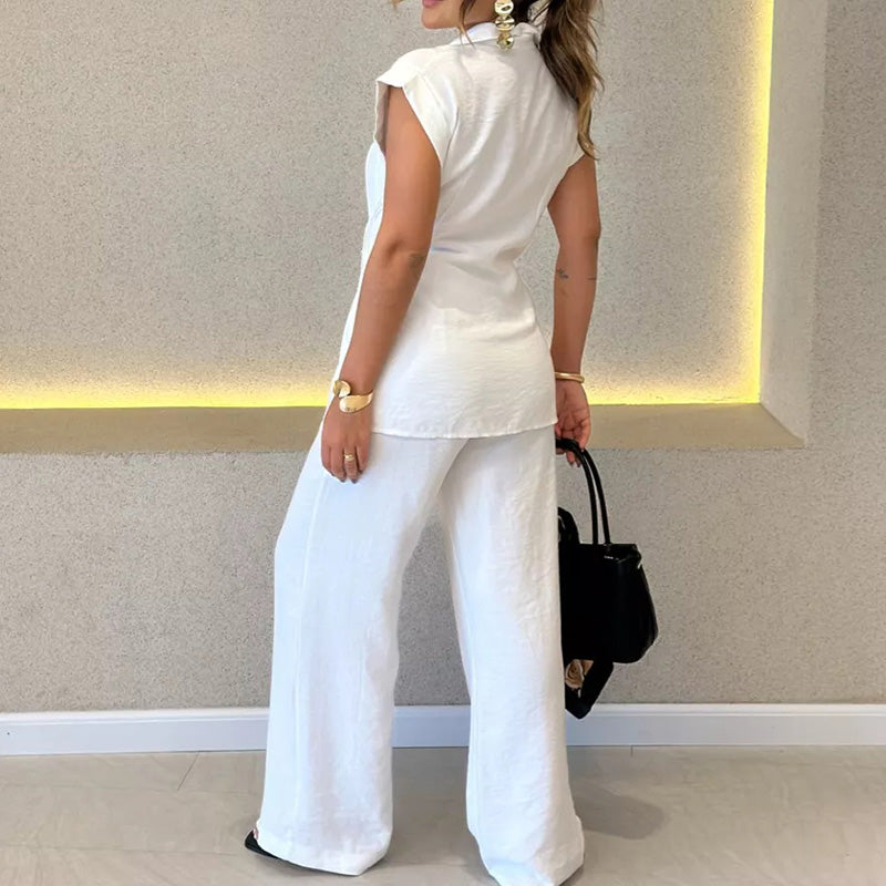 Ivette™ - Elegant Ensemble with Sleeveless Blouse and High-Waisted Trousers