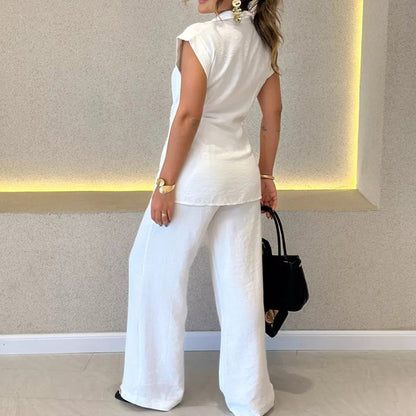 Ivette™ - Elegant Ensemble with Sleeveless Blouse and High-Waisted Trousers